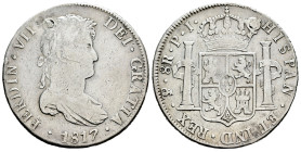 Ferdinand VII (1808-1833). 8 reales. 1817. Potosí. PJ. (Cal-1381). Ag. 26,52 g. Plugged hole. Cleaned. Choice F. Est...30,00. 

Spanish description:...