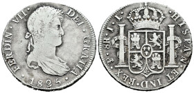 Ferdinand VII (1808-1833). 8 reales. 1825. Potosí. JL. (Cal-1394). Ag. 26,72 g. Scratches on obverse. Choice F/Almost VF. Est...50,00. 

Spanish des...