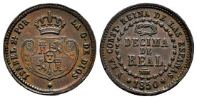Elizabeth II (1833-1868). Decima de real. 1850. Segovia. (Cal-141). Ae. 3,96 g. Choice VF. Est...35,00. 

Spanish description: Isabel II (1833-1868)...