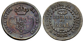 Elizabeth II (1833-1868). Media decima de real. 1853. Segovia. (Cal-146). Ae. 3,56 g. Choice VF. Est...35,00. 

Spanish description: Isabel II (1833...