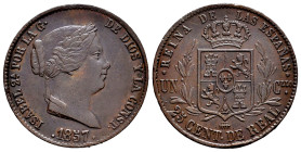 Elizabeth II (1833-1868). 25 centimos de real. 1857. Segovia. (Cal-190). Ae. 8,98 g. Minor nicks on edge. Choice VF. Est...35,00. 

Spanish descript...