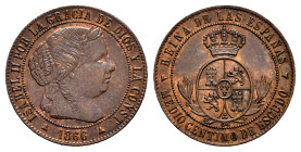 Elizabeth II (1833-1868). 1/2 centimo de escudo. 1866. Segovia. OM. (Cal-208). Ae. 1,22 g. Almost XF. Est...30,00. 

Spanish description: Isabel II ...