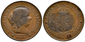 Elizabeth II (1833-1868). 5 centimos de escudo. 1868. Barcelona. OM. (Cal-246). Ae. 12,43 g. VF/Choice VF. Est...25,00. 

Spanish description: Isabe...