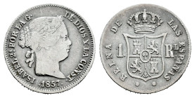 Elizabeth II (1833-1868). 1 real. 1857. Barcelona. (Cal-280). Ag. 1,24 g. Choice F. Est...15,00. 

Spanish description: Isabel II (1833-1868). 1 rea...