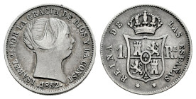 Elizabeth II (1833-1868). 1 real. 1852. Madrid. (Cal-302). Ag. 1,30 g. Almost VF. Est...15,00. 

Spanish description: Isabel II (1833-1868). 1 real....