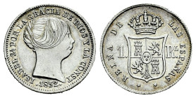 Elizabeth II (1833-1868). 1 real. 1852. Madrid. (Cal-302). Ag. 1,24 g. Choice VF. Est...25,00. 

Spanish description: Isabel II (1833-1868). 1 real....