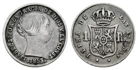 Elizabeth II (1833-1868). 1 real. 1853. Sevilla. (Cal-322). Ag. 1,22 g. Almost VF. Est...18,00. 

Spanish description: Isabel II (1833-1868). 1 real...