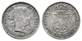Elizabeth II (1833-1868). 10 centimos de escudo. 1865. Sevilla. (Cal-342). Ag. 1,23 g. Almost VF. Est...15,00. 

Spanish description: Isabel II (183...