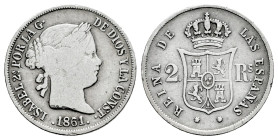 Elizabeth II (1833-1868). 2 reales. 1861. Barcelona. (Cal-352). Ag. 2,51 g. Choice F/Almost VF. Est...25,00. 

Spanish description: Isabel II (1833-...