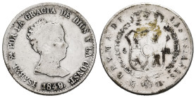 Elizabeth II (1833-1868). 4 reales. 1849. Madrid. 4,61 g. Contemporary counterfeit. Choice F. Est...10,00. 

Spanish description: Isabel II (1833-18...