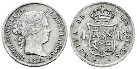 Elizabeth II (1833-1868). 4 reales. 1868. Madrid. (Cal-464). Ag. 5,08 g. Metal somewhat porous. Choice VF. Est...40,00. 

Spanish description: Isabe...