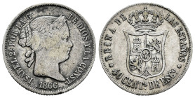 Elizabeth II (1833-1868). 40 centimos de escudo. 1866. Madrid. (Cal-501). Ag. 5,18 g. Choice F/Almost VF. Est...25,00. 

Spanish description: Isabel...