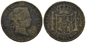 Elizabeth II (1833-1868). 1 escudo. 1867. Madrid. 9,17 g. Contemporary counterfeit. Almost F. Est...10,00. 

Spanish description: Isabel II (1833-18...