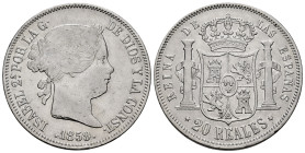 Elizabeth II (1833-1868). 20 reales. 1859. Madrid. (Cal-616). Ag. 25,83 g. Cleaned. Nicks on edge. Choice F. Est...50,00. 

Spanish description: Isa...