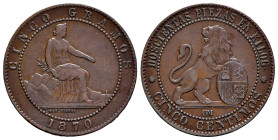 Centenary of the Peseta (1868-1931). Provisional Government (1868-1871). 5 centimos. 1870. Barcelona. OM. (Cal-5). Ae. 5,01 g. Almost VF. Est...15,00....