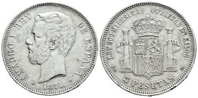 Centenary of the Peseta (1868-1931). Amadeo I (1871-1873). 5 pesetas. 1871*18-71. Madrid. SDM. (Cal-1). Ag. 24,75 g. Minor scratches. Choice VF. Est.....
