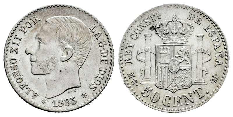 Centenary of the Peseta (1868-1931). Alfonso XII (1874-1885). 50 centimos. 1885*...