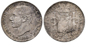 Centenary of the Peseta (1868-1931). Alfonso XII (1874-1885). 2 pesetas. 1882*18-82. Madrid. MSM. (Cal-32). Ag. 9,87 g. Scratch on obverse. Minor scra...