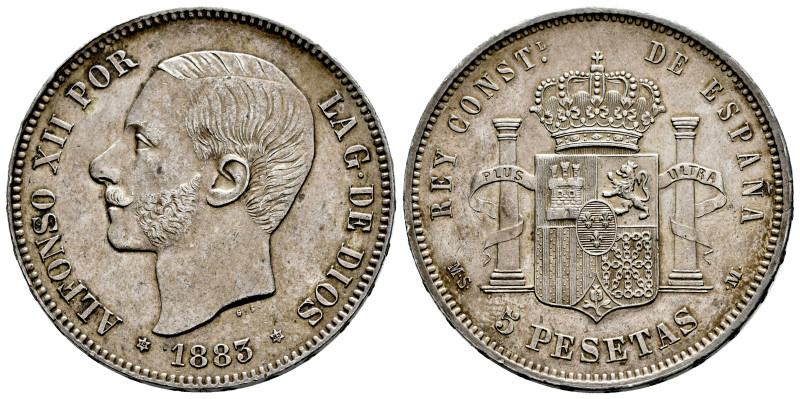 Centenary of the Peseta (1868-1931). Alfonso XII (1874-1885). 5 pesetas. 1883 *1...