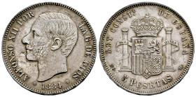 Centenary of the Peseta (1868-1931). Alfonso XII (1874-1885). 5 pesetas. 1884 *18-84. Madrid. MSM. (Cal-57). Ag. 24,94 g. Beautiful patina. Almost XF/...