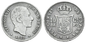 Centenary of the Peseta (1868-1931). Alfonso XII (1874-1885). 10 centavos. 1882. Manila. (Cal-96). Ag. 2,53 g. Choice F. Est...25,00. 

Spanish desc...