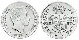 Centenary of the Peseta (1868-1931). Alfonso XII (1874-1885). 10 centavos. 1885. Manila. (Cal-102). Ag. 2,62 g. Slightly cleaned. Almost XF. Est...30,...