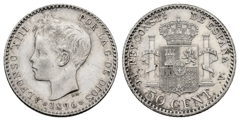 Centenary of the Peseta (1868-1931). Alfonso XIII (1886-1931). 50 centimos. 1896...