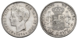 Centenary of the Peseta (1868-1931). Alfonso XIII (1886-1931). 50 centimos. 1896*9-6. Madrid. PGV. (Cal-44). Ag. 2,48 g. Almost XF. Est...50,00. 

S...