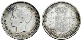Centenary of the Peseta (1868-1931). Alfonso XIII (1886-1931). 50 centimos. 1900*0-0. Madrid. SMV. (Cal-45). Ag. 2,47 g. Choice VF. Est...20,00. 

S...