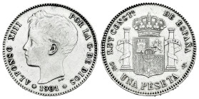 Centenary of the Peseta (1868-1931). Alfonso XIII (1886-1931). 1 peseta. 1901 *19-01. Madrid. SMV. (Cal-60). Ag. 4,99 g. Cleaned. XF. Est...60,00. 
...