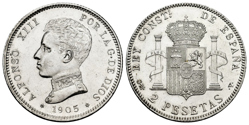 Centenary of the Peseta (1868-1931). Alfonso XIII (1886-1931). 2 pesetas. 1905*1...