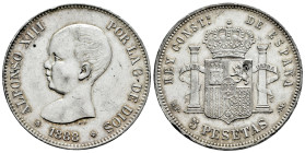 Centenary of the Peseta (1868-1931). Alfonso XIII (1886-1931). 5 pesetas. 1888*18-88. Madrid. MPM. (Cal-92). Ag. 25,08 g. Nicks on edge. Choice VF. Es...