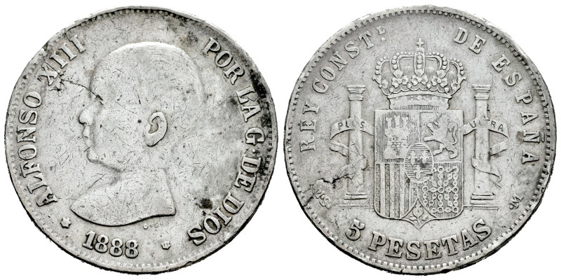Centenary of the Peseta (1868-1931). Alfonso XIII (1886-1931). 5 pesetas. 1888 *...