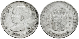 Centenary of the Peseta (1868-1931). Alfonso XIII (1886-1931). 5 pesetas. 1888 *XX-88. Madrid. MSM. (Barrera-1250). Ag. 25,21 g. Contemporary counterf...
