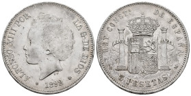 Centenary of the Peseta (1868-1931). Alfonso XIII (1886-1931). 5 pesetas. 1892*18-92. Madrid. PGM. (Cal-100). Ag. 24,77 g. Minor nicks. Choice VF. Est...