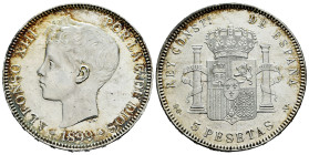 Centenary of the Peseta (1868-1931). Alfonso XIII (1886-1931). 5 pesetas. 1899*18-99. Madrid. SGV. (Cal-110). Ag. 24,14 g. Slightly cleaned. AU. Est.....