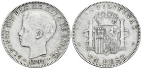 Centenary of the Peseta (1868-1931). Alfonso XIII (1886-1931). 1 peso. 1897. Manila. SGV. (Cal-1897). Ag. 24,77 g. Polished. Almost VF. Est...30,00. ...