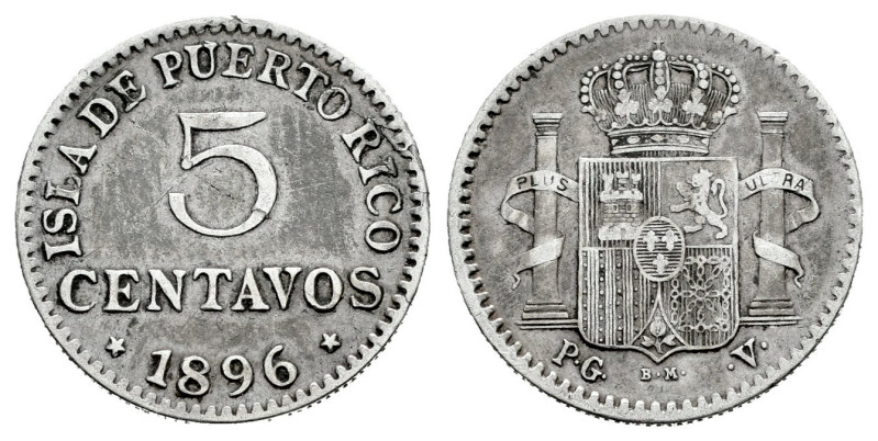 Centenary of the Peseta (1868-1931). Alfonso XIII (1886-1931). 5 centavos. 1896....