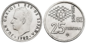 Juan Carlos I (1975-2014). 25 pesetas. 1980 *80. Madrid. (JBM-77.3.2b). Ag. 9,26 g. Silver strike. Mint state. Est...160,00. 

Spanish description: ...