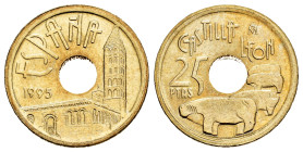 Juan Carlos I (1975-2014). 25 pesetas. 1995. Madrid. (Cal-93). 4,28 g. Castilla - León ERROR. Mint state. Est...80,00. 

Spanish description: Juan C...