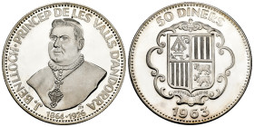 Andorra. 50 diners. 1963. (Km-M3). Ag. 28,03 g. Tirada de 3.350 piezas. PROOF. Est...40,00. 

Spanish description: Andorra. 50 diners. 1963. (Km-M3)...