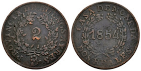 Argentina. 2 centavos. 1854. Buenos Aires. (Km-9). Ae. 6,77 g. Knocks. Choice F. Est...20,00. 

Spanish description: Argentina. 2 centavos. 1854. Bu...