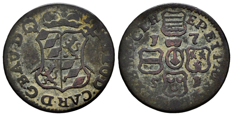 Belgium. Johann Theodor of Bavaria. 1 liard. 1751. Liege. (Km-155). Ae. 3,22 g. ...