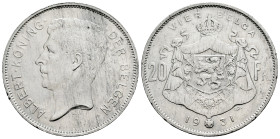 Belgium. Leopold III. 20 francs. 1931. (Km-101.1). Ni. 19,87 g. Flemish legend. Choice VF. Est...25,00. 

Spanish description: Bélgica. Leopold III....