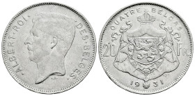 Belgium. Albert I. 20 francs. 1931. (Km-101.1). Ni. 20,57 g. Frech legend. Scarce. VF. Est...20,00. 

Spanish description: Bélgica. Albert I. 20 fra...