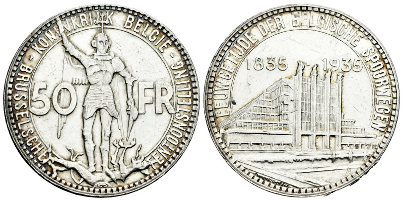 Belgium. Leopold III. 50 francs. 1935. (Km-107.2). Ag. 21,96 g. Centenary of the...
