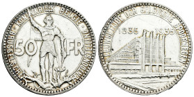 Belgium. Leopold III. 50 francs. 1935. (Km-107.2). Ag. 21,96 g. Centenary of the Railway. Brussels Exhibition. Scarce. XF. Est...70,00. 

Spanish de...