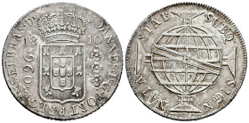Portugal. Joao, Prince Regent. 960 reis. 1810. Bahía. B. (Km-307.1). Ag. 26,66 g. Struck over 8 reales. XF. Est...100,00. 

Spanish description: Por...