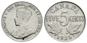 Canada. George V. 5 cents. 1926. (Km-29). 4,56 g. The 6 of the date displaced. Almost VF/VF. Est...25,00. 

Spanish description: Canadá. George V. 5...