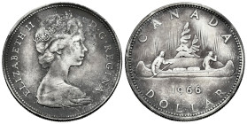 Canada. Elizabeth II. 1 dollar. 1966. (Km-64.1). Ag. 23,26 g. Cleaned. Choice VF. Est...25,00. 

Spanish description: Canadá. Elizabeth II. 1 dollar...